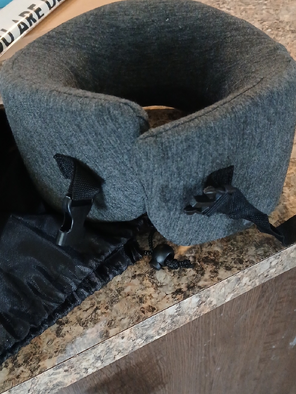 Gray Memory Foam Travel Neck Pillow with Adjustable Strap
